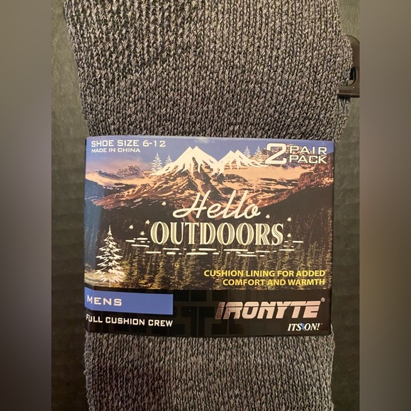 Hello Outdoors 2 Pair Full Cushion Crew Socks Gray Men’s 6-12 - Picture 2 of 4